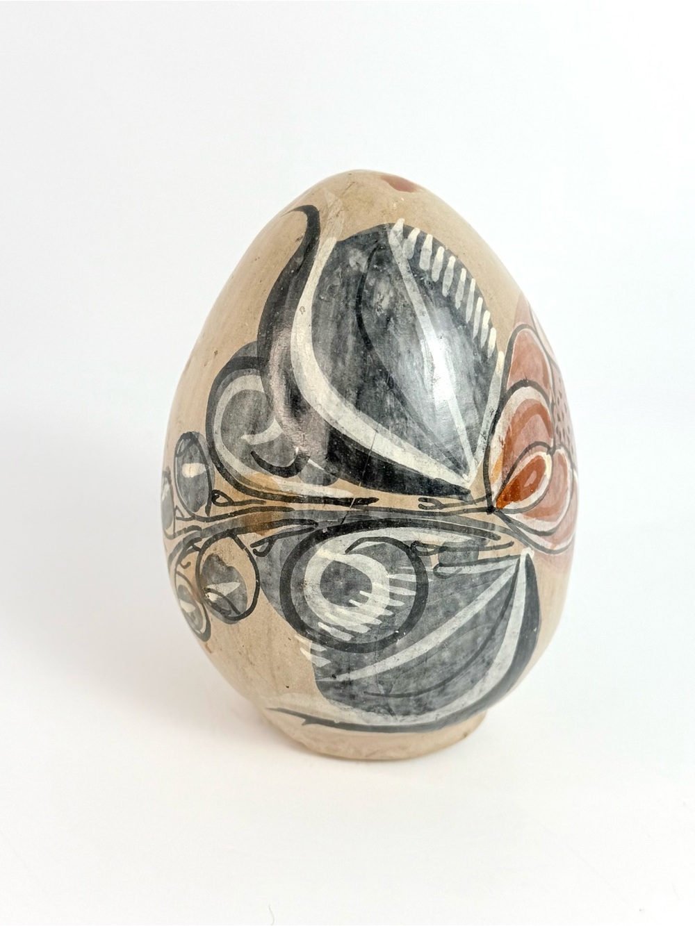 Vtg Small Flower Tonala Mexican Folk Art Ceramic Decorative Egg Shaped Pottery
